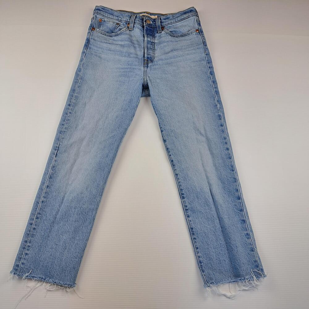 Levis Jeans Womens 27 Blue Wedgie Straight Light Wash High Rise 26" Raw Hem